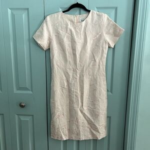 Victoria Holley Linen Floral Light Pink Short Sleeve Pencil Midi Dress 4